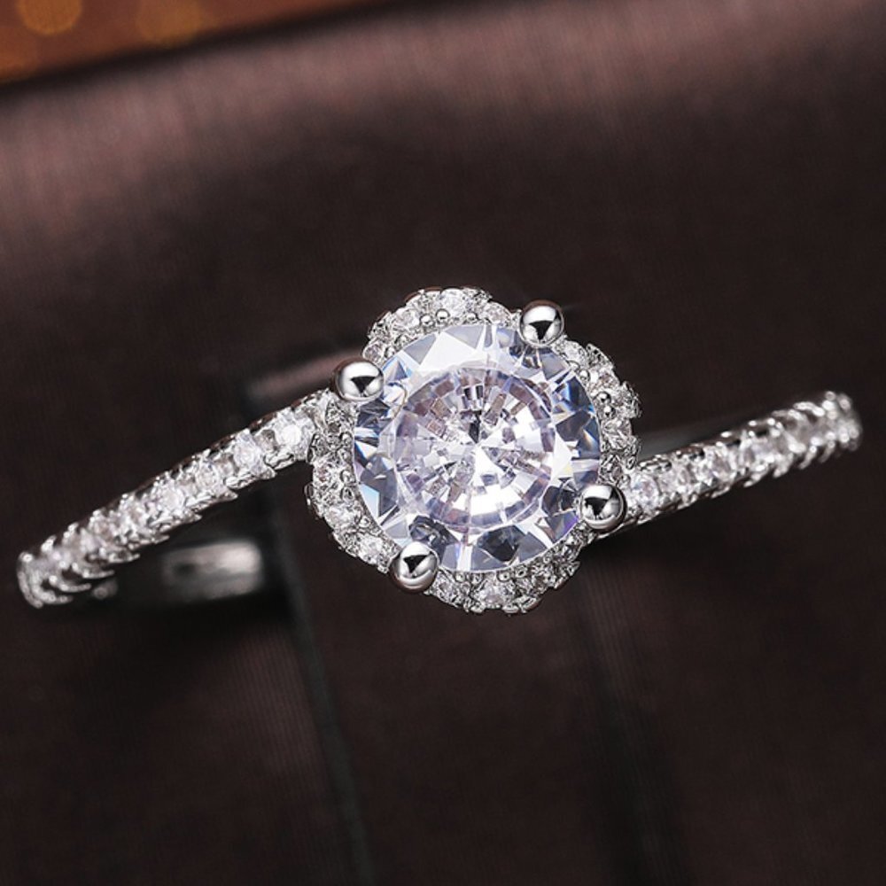 💍Beautiful CZ Diamond Twisted Macro Pave Silver Pure Flower Wedding Ring, K844